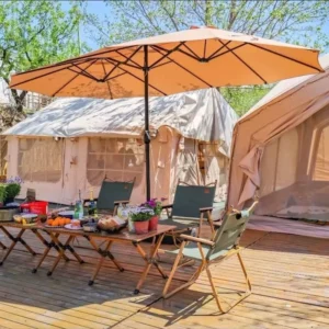 Large Aluminum Alloy Patio Umbrella Waterproof Polyester Sun Shade Canopy with Fillable Weighted Base