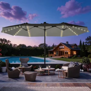 Large Anti-UV Outdoor Patio Umbrella Double Sided Design Iron Frame Hotel Villa Pool Led Umbrellas