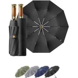 Large Automatic Folding Straight Umbrella Windproof 8 Ribs Polyester UV Black