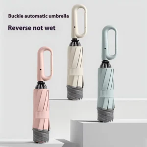 Large Automatic Windproof Umbrella with Reinforced Ring Buckle and Solid Color Design