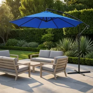 Large Blue 10ft Cantilever Patio Umbrella with Cross Base for Backyard, Poolside, and Deck