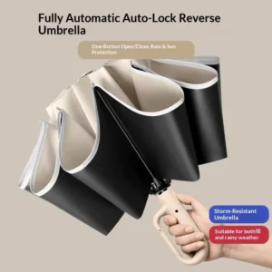 Large Buckle Reverse Automatic Folding Umbrella, Pongee, 10-Rib, UV Protection, Windproof, Rainproof, Business Gift