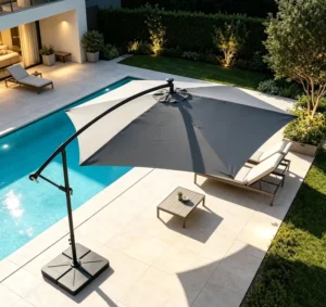 Large Cantilever Banana Umbrella with 6 Ribs, Outdoor Offset Patio Parasol for Backyard, Pool, and Restaurant
