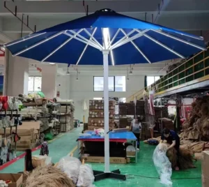 Large Center Pole Commercial Garden Outdoor Parasol with LED Lights Solar Panel and Solar Lights for Beach and Patio
