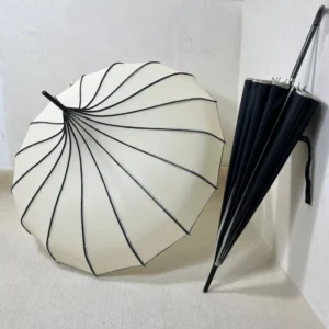 Large Classic Travel Golf Pagoda L16K Umbrella, Carbon Fiber Shaft, Plastic Curve Handle, 16-Rib, Waterproof Cover