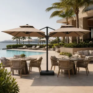 Large Commercial Double-Arm Roman Cantilever Aluminum Patio Umbrella for Hotel or Beach