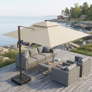 Large Commercial Offset Umbrella Square Hanging Parasol Double Layer Windproof with Base