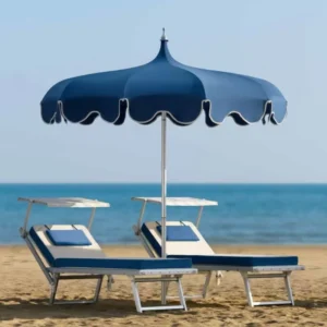 Large Custom Vintage Black and White Canvas Fringe Pagoda Garden Beach Patio Umbrella with Tassels