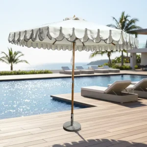 Large Custom Waterproof Beach Parasol with Tassels Scalloped Edge for Pool Garden Patio Hotel Courtyard