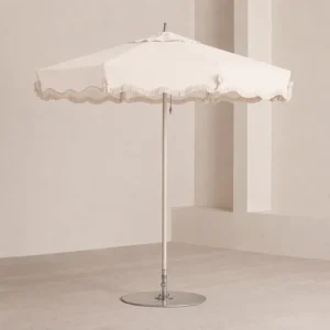 Large Custom White Outdoor Hotel Sun Shade Waterproof Pool Deck Garden Umbrella with Valance Fringe