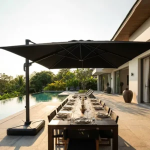 Large Deluxe Square Cantilever Patio Umbrella Heavy Duty Offset Garden Hanging Sun Shade Umbrella for Poolside and Commercial