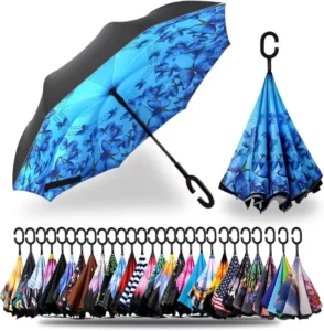Large Double Canopy Vented Windproof Waterproof Business Gift Umbrella Stick Handle Straight Pattern Umbrella Inverted Umbrella