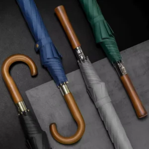 Large Double Golf Umbrella for Men Customizable Wooden Handle Hook Windproof UV