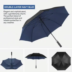 Large Double Layer Manual Golf Umbrella Stormproof UV Resistant Fiberglass Frame Rustproof Straight Umbrella
