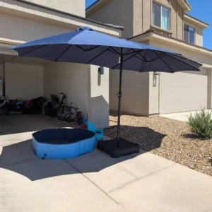 Large Double-Sided Rectangle Waterproof Aluminum Navy Blue 15ft Patio Umbrella with Base