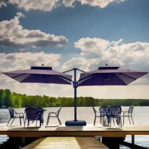Large Double-Sided Solar LED Garden Patio Umbrella Waterproof 3m Twin Outdoor Furniture Crank for Courtyard Park Beach