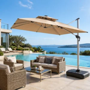 Large Folding Commercial Outdoor Patio Umbrella for Restaurant, Pool, or Beach