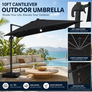 Large Garden Cantilever Umbrella Alu UV Windproof Custom Logo Outdoor Patio With Base For Restaurant Cafe Terrace