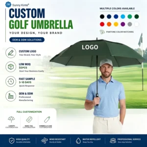 Large Golf Umbrella Custom Business Rainproof Windproof 2-3 Persons Straight Semi-Automatic Black Coating