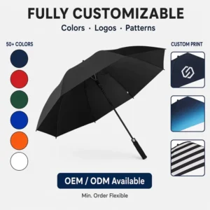 Large Golf Umbrella Custom Man Business Rainproof Windproof 2-3 Persons Straight Umbrella Semi-Automatic Black Coating