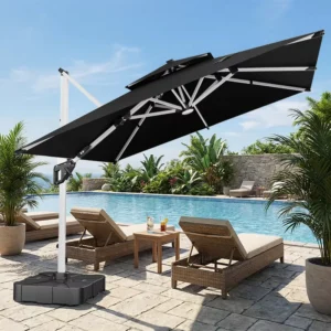 Large LED Outdoor Patio Umbrella Parasol for Cafe Hotel Deck Supplier