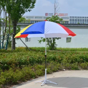 Large Logo Print Straight-Pole Sun Umbrella for Patio and Beach Use