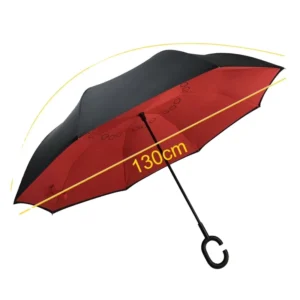 Large Manual Open C-Handle Straight Inverted Reverse Umbrella with Custom Logo Print and Pongee Material