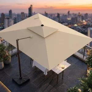 Large Offset Patio Umbrella 360-Degree Rotation Double-Layer Windproof Cantilever Sun Shade for Poolside Lounge