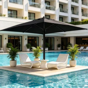 Large Outdoor Central Pole Umbrella Aluminum Frame Remote-Control Opening Garden Umbrella With LED Lights