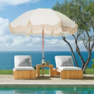 Large Outdoor Courtyard Beach Umbrella with Tassel Fringe, Multicolor Splicing, Customizable