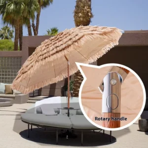 Large Outdoor Courtyard Sun Umbrella, Manual Thatched Straw Beach Umbrella for Balcony