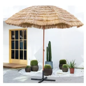 Large Outdoor Folding Thatched Sun Umbrella for Beach and Courtyard