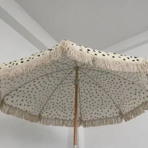 Large Outdoor Parasol Promotional Custom Logo Macrame Tassel Fringe Beach Umbrella