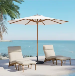 Large Outdoor Patio Umbrella UV Protection Windproof Wooden Center Pole