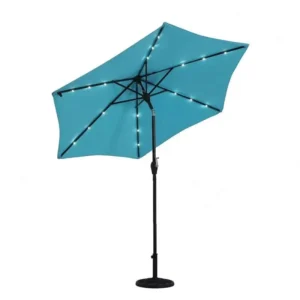 Large Outdoor Patio Umbrella with Solar Light Polyester Auto Tilt