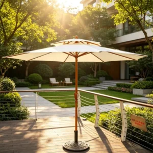 Large Outdoor Sun Parasol Umbrella with Modern Design, Polyester Canopy and Middle Pillar for Balcony Patio Camping and Stall Use