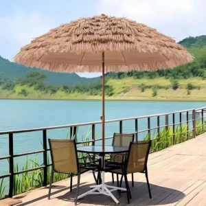Large Outdoor Tiki Palm Beach Parasol Resort Garden Umbrella UPF 40+ Rainproof Retractable