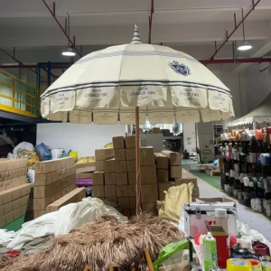 Large Outdoor Waterproof Beach Umbrella Customizable Fiberglass Ribs Fringed Sun Parasol for Courtyards Gyms Hotels