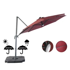 Large Parasol Beach Umbrella With Solar Energy Led Light Patio Sunshade Umbrella Garden Cantilever Umbrella for Outdoor