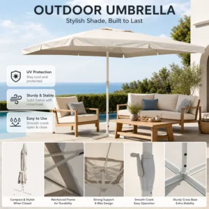 Large Patio Garden Umbrella Restaurant Cafe Hotel Aluminum Frame Commercial Outdoor Wedding Venue Porch
