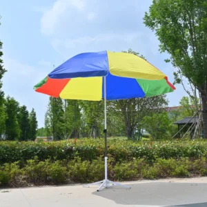 Large Rainbow Beach Umbrella Outdoor Multi-Color Striped Sunshade Waterproof Foldable Patio Garden Parasol Custom Logo