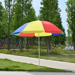 Large Rainbow Outdoor Sun Umbrella Multi-Color Striped Waterproof Foldable Beach Patio Garden Parasol