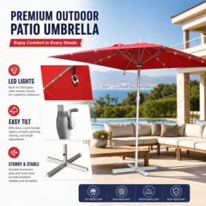 Large Rectangular Double-Top Patio Umbrella with Solar LED, Offset Hanging Design, for Resorts