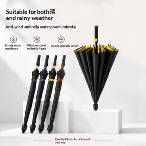 Large Reinforced Double-Layer Automatic 16-Rib Windproof Umbrella with Waterproof Cover