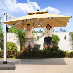 Large Right Cantilever Outdoor Aluminum Patio Umbrella DIY Print Foldable LED Solar Panel for Courtyard