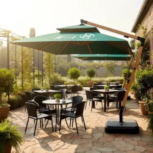 Large Roman Solar Outdoor Market Patio Umbrella for Courtyard, Hotel, Dining, or Beach Use