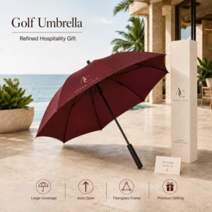 Large Semi-Automatic 8-Rib Fiberglass Golf Umbrella, Windproof, for Hotel Resorts