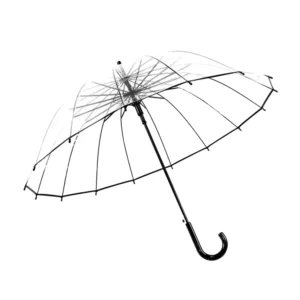 Large Size 16-Bone Clear Plastic Straight Umbrella Custom Logo Printing on Transparent Umbrellas