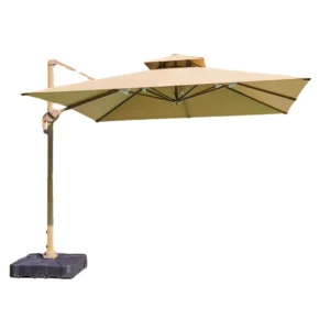 Large Solar Square Aluminum Waterproof Anti-UV Patio Umbrella with Base for Outdoor Gardens