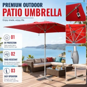 Large Square Patio Umbrella, Aluminum Frame, Commercial Use for Restaurants, Cafes, Hotels, and Outdoor Decks